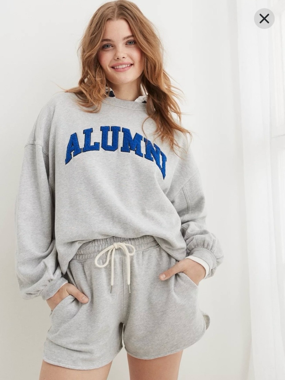 AERIE High Waisted Real Shorts Women's Pull On Drawstring Gray Fleece XL